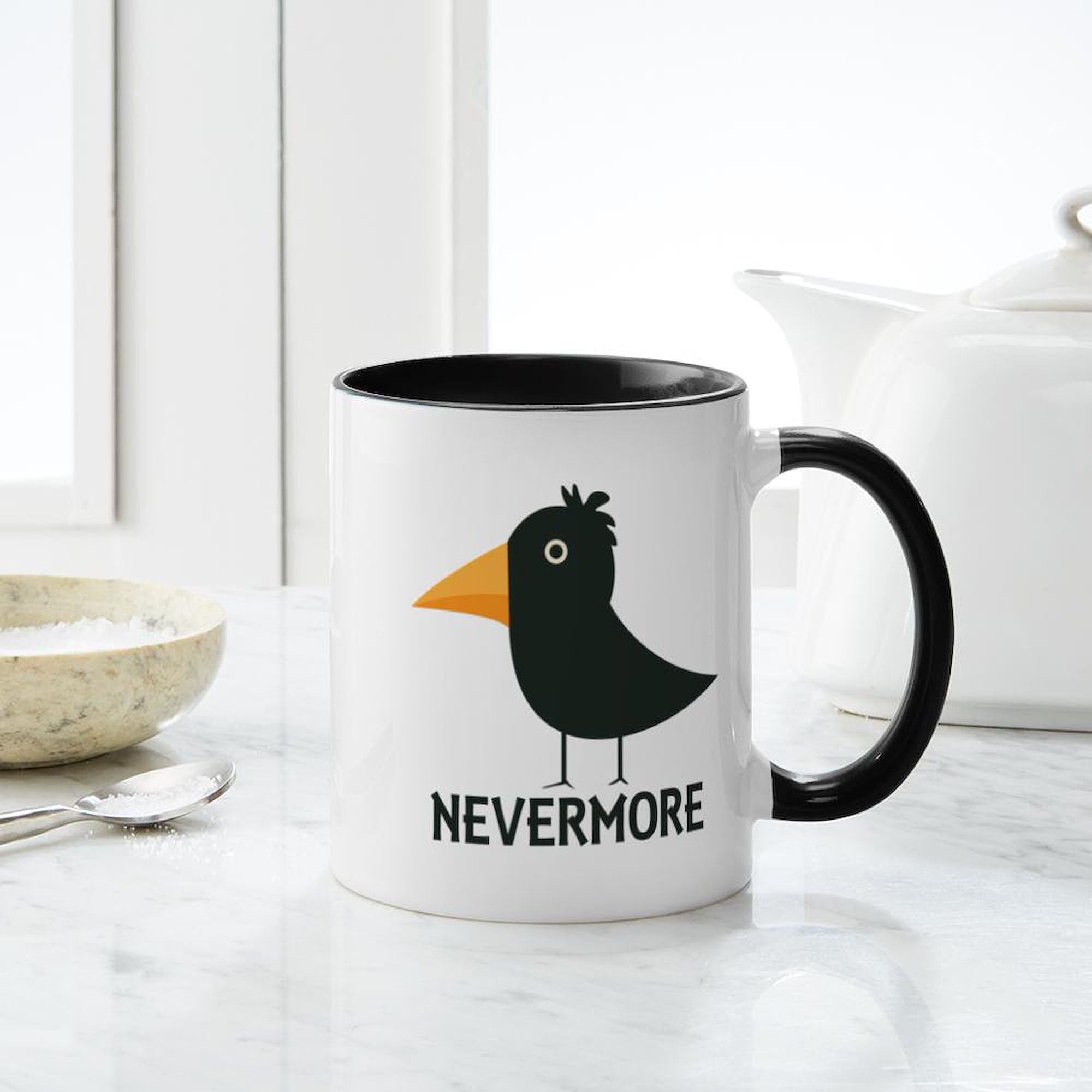 Nevermore Raven Mug - 11 oz (325 ml) Ceramic Coffee Cup with Edgar Allan Poe Design - Perfect for Tea, Hot Chocolate & Office Use