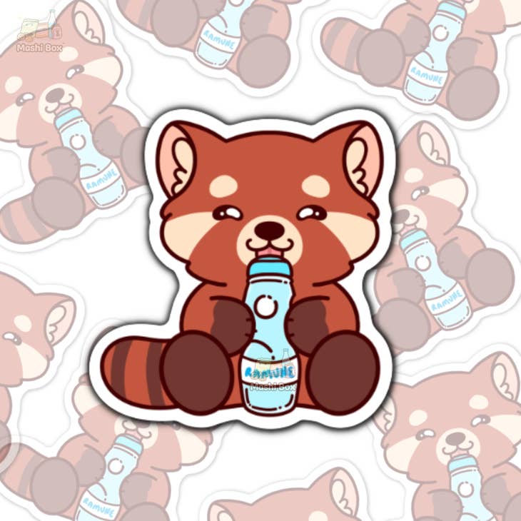 Berry the Red Panda Ramune Vinyl Sticker - Cute Japanese Soda Drink Decal for Laptops, Water Bottles & Notebooks - Kawaii Anime Stickers Collection