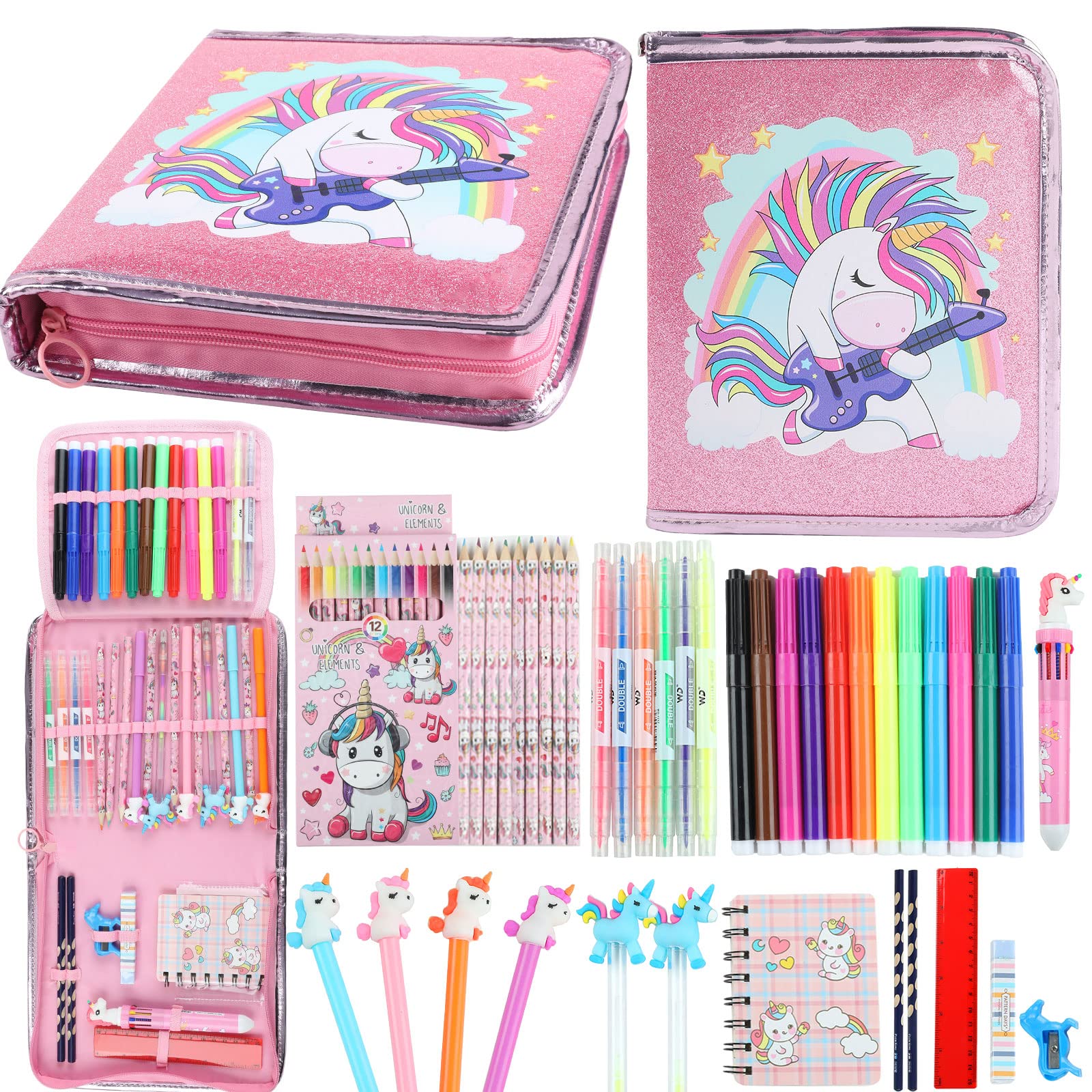 44-Piece Fruit Scented Markers Set with Unicorn Pencil Case - Non-Toxic Art Supplies for Kids Ages 4-8, Vibrant Coloring Pens & Gel Pens - Perfect Unicorn-Themed Gift for Girls - Ideal for School Projects, Birthday Parties & Creative Playtime