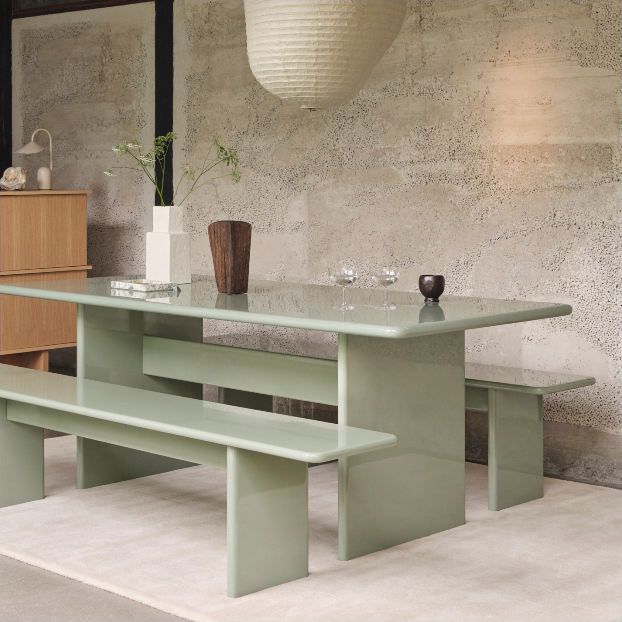 FERM LIVING Rink Small Dining Table in Tea Green - Modern Minimalist Kitchen & Dining Room Furniture for Small Spaces