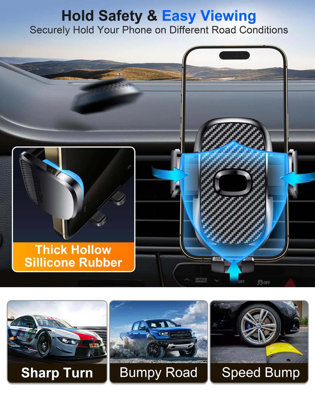 Military-Grade 360° Rotating Car Phone Holder - Universal Air Vent & Dashboard Mount for iPhone & Android Smartphones | Secure Suction Cup for Windshield & Safe Driving Accessories