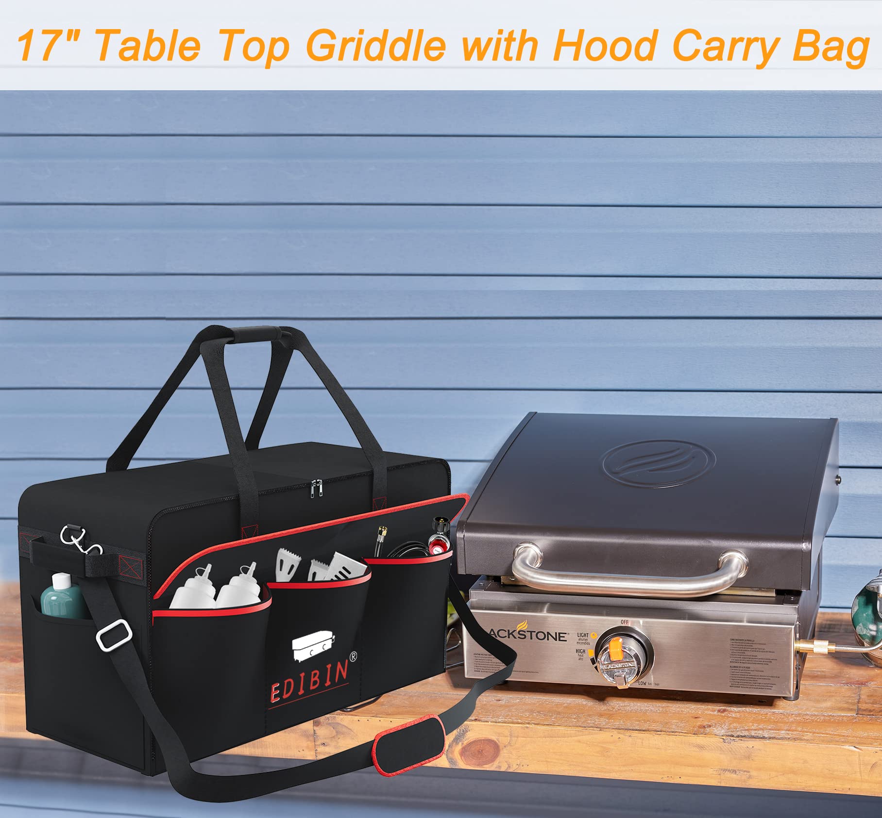 **Blackstone 17-Inch Griddle Carry Bag - Heavy Duty 600D Polyester, Fits 1814 Tabletop Griddle with Hood Lid - Perfect for Camping, Tailgating & Outdoor Cooking**