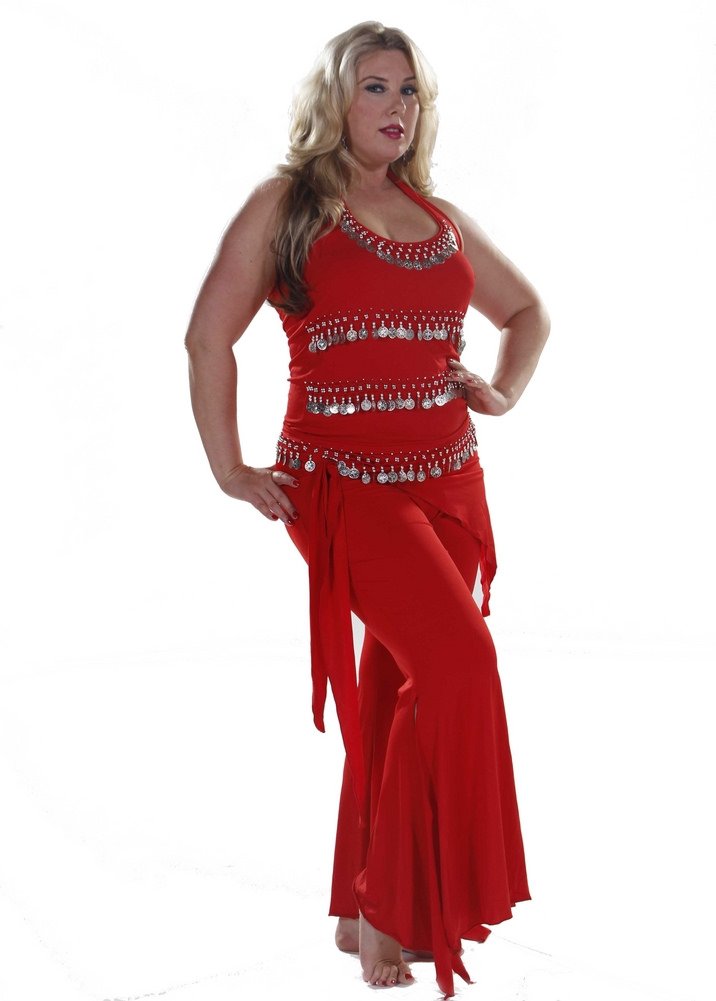 Plus Size Belly Dance Costume Set - Spandex Pants & Top for Women | Dazzling Masri Outfit for Performances, Parties & Cosplay
