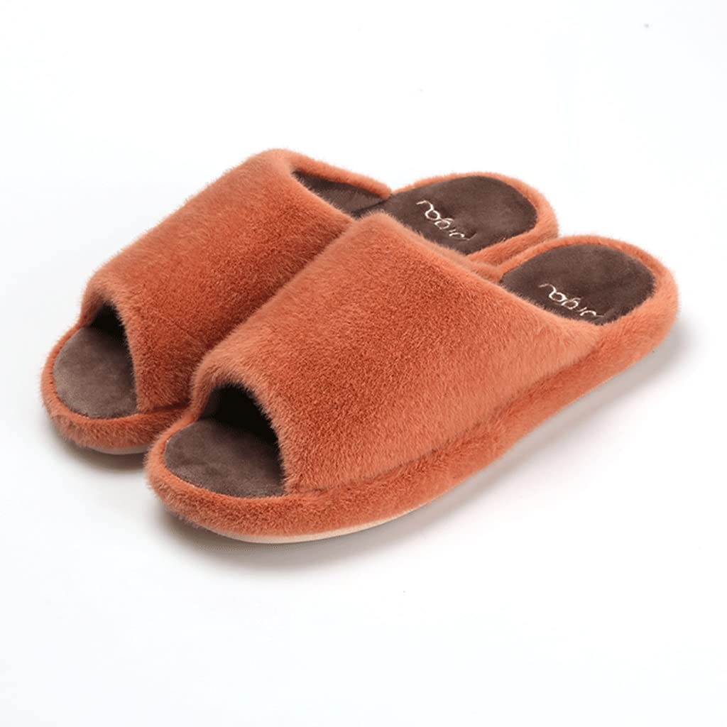 Women's Winter Warm Fuzzy Plush Lined Slippers - Soft Indoor House Shoes with Silent Sole for Bedroom & Lounge - Comfortable Non-Slip Flip Flops for Women & Men (Orange, Size EUR39-40) - Perfect for Cozy Evenings, Home Relaxation & Cold Weather Comfort