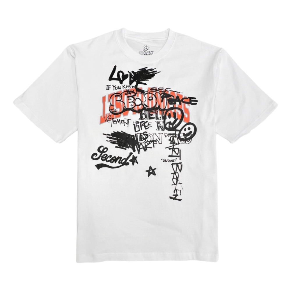 2ND CLOSET Graffiti Printed White T-Shirt - Trendy Streetwear for Urban Fashion & Casual Outfits