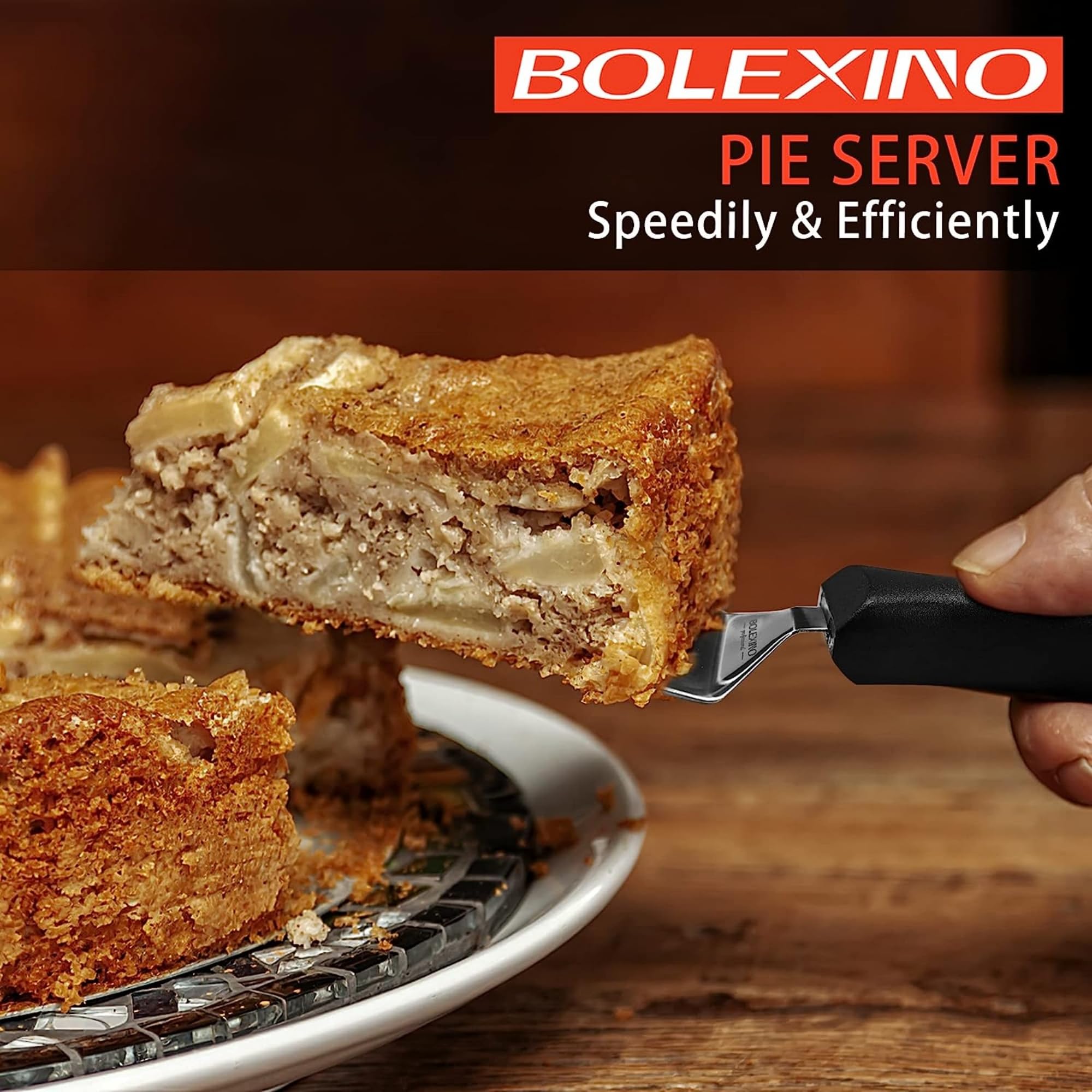 BOLEX 7 Inch Professional Stainless Steel Pie Server & Cake Cutter with Ergonomic Non-Slip Handle - Heavy Duty Pizza Spatula for Baking, Dessert Serving & Party Catering - Perfect for Weddings, BBQs and Holiday Gatherings