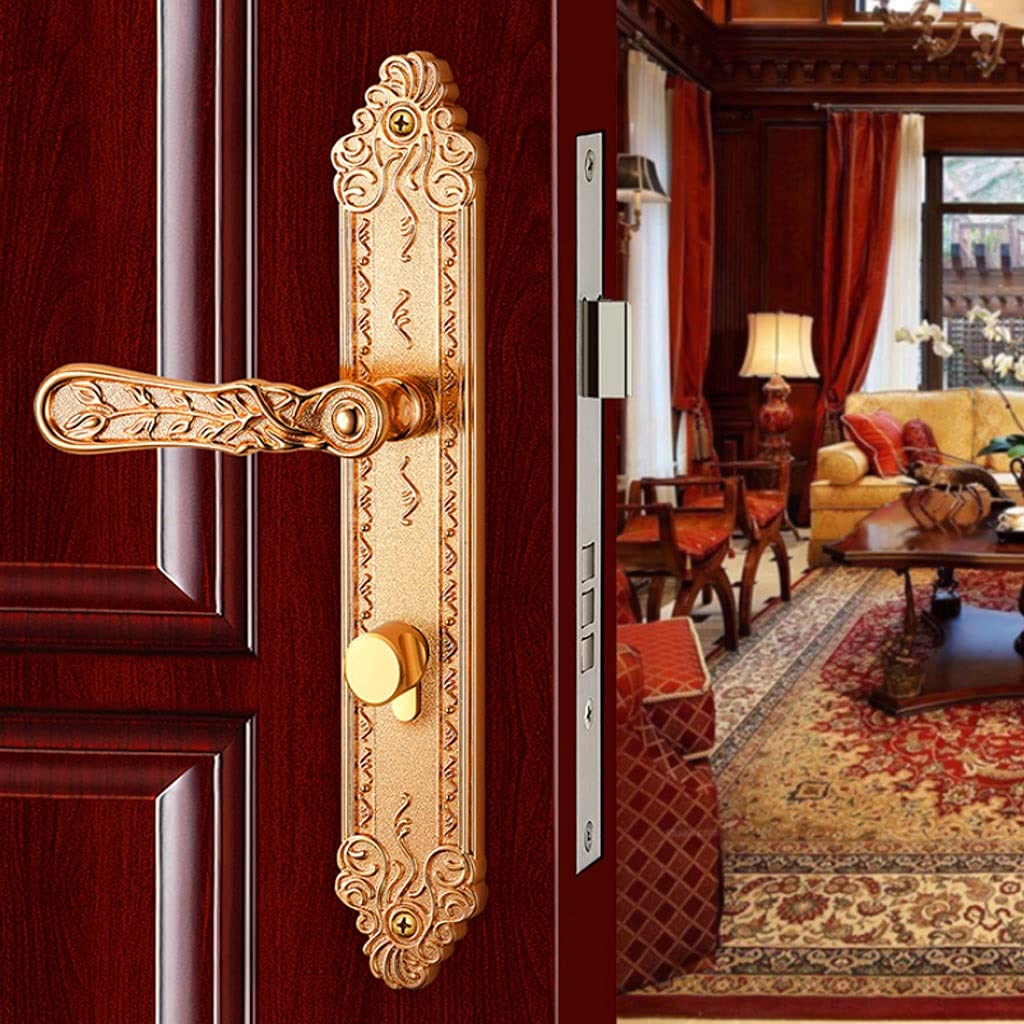 Modern Solid Wood Door Knob Lever with Key - Golden Finish for Villa, Interior Bedroom & Study Doors | Secure & Stylish Home Entry Hardware for Residential & Office Spaces