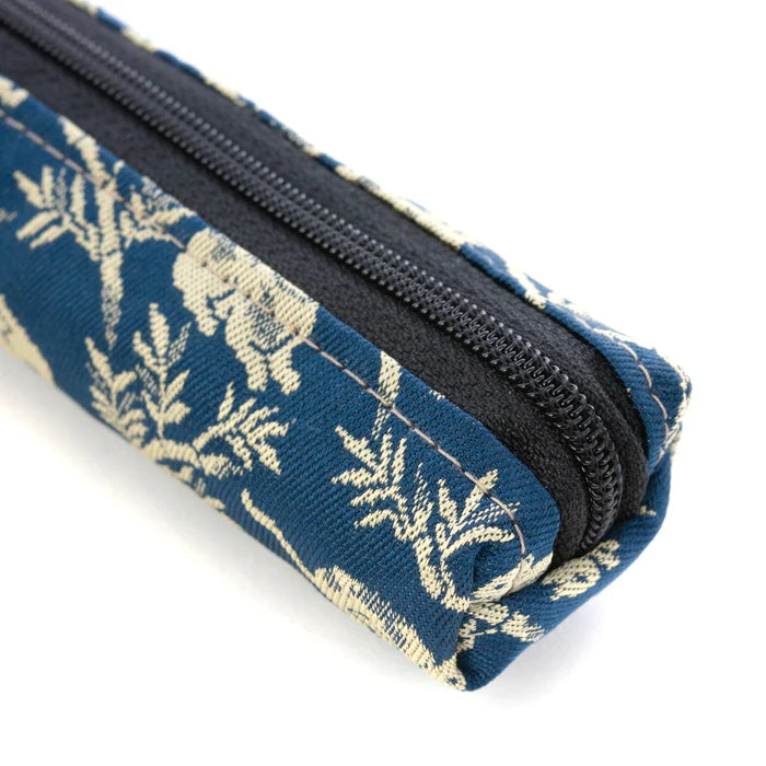 Nishijin Woven Pencil Case - Japanese Traditional Craft Pen Holder with Bamboo Groves & Cats Design, Navy Blue | Handmade in Kyoto, Japan | Perfect for School, Office & Gift Giving