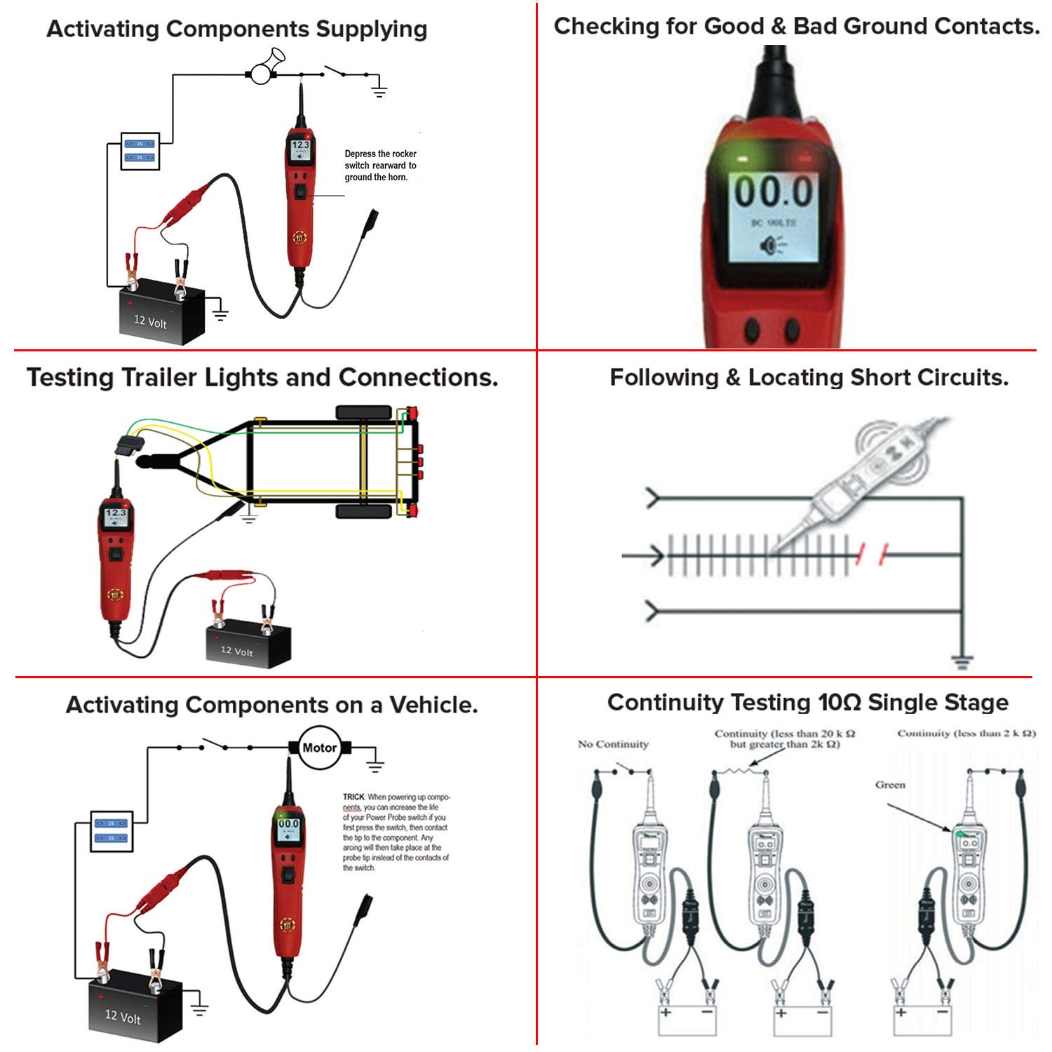 Power Probe PP3EZREDCS Automotive Circuit Tester - 12V/24V Electrical System Diagnostic Tool with Learning Mode for Easy Component Testing | Ideal for Mechanics, DIY Car Repairs & Electrical Troubleshooting