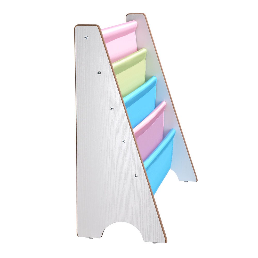 Yescom Wooden Kids Book Shelf - Sling Storage Rack Organizer for Children's Books | Nursery, Playroom & Classroom Bookcase Display Holder in White