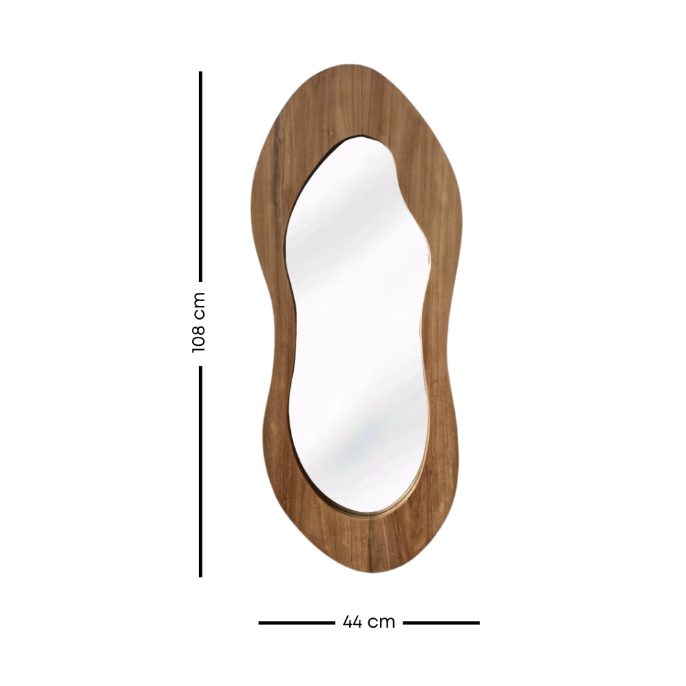Wave Teak Mirror - Handcrafted Solid Teak Wood Wall Mirror for Bathroom, Bedroom & Living Room Decor - Coastal & Boho Style Home Accent