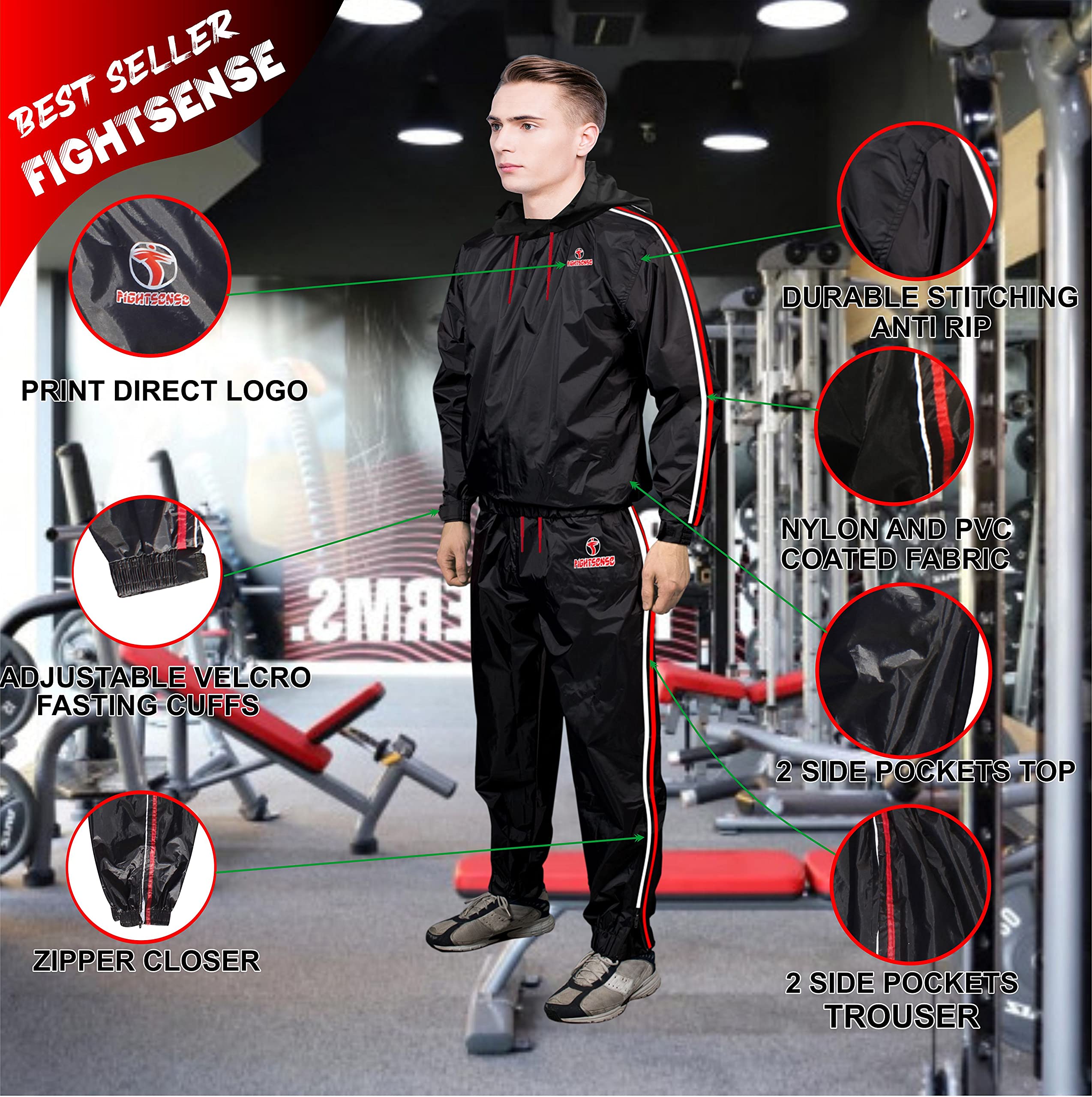 FIGHTSENSE Sauna Suit for Men & Women - Waterproof Sweat Suit for Weight Loss, Workouts, Running & Boxing | Anti-Tear Fitness Gear for Hot Yoga, MMA Training & Home Exercise