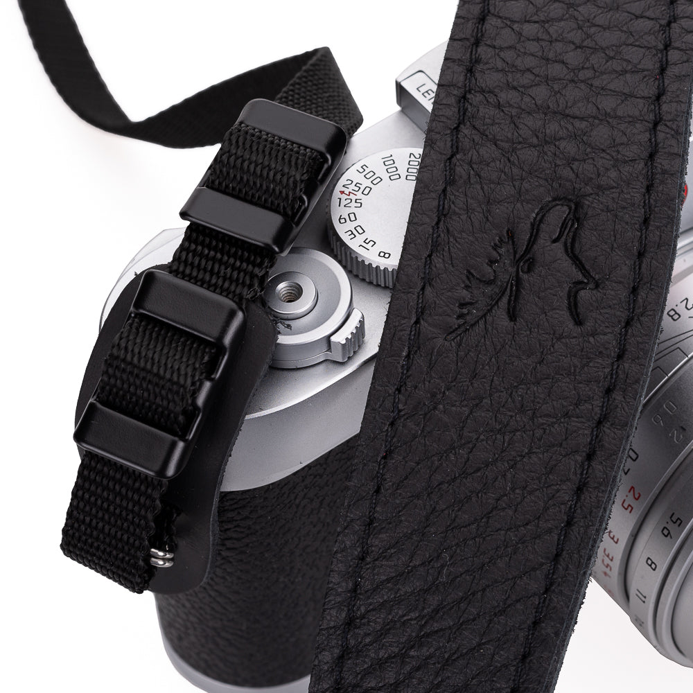 EDDYCAM Premium Elk Leather Neck Strap for Cameras - 50mm Wide, Black/Red with Red Stitching - Durable & Comfortable Camera Strap for DSLR, Mirrorless & Film Cameras - Perfect for Travel, Photography & Outdoor Adventures