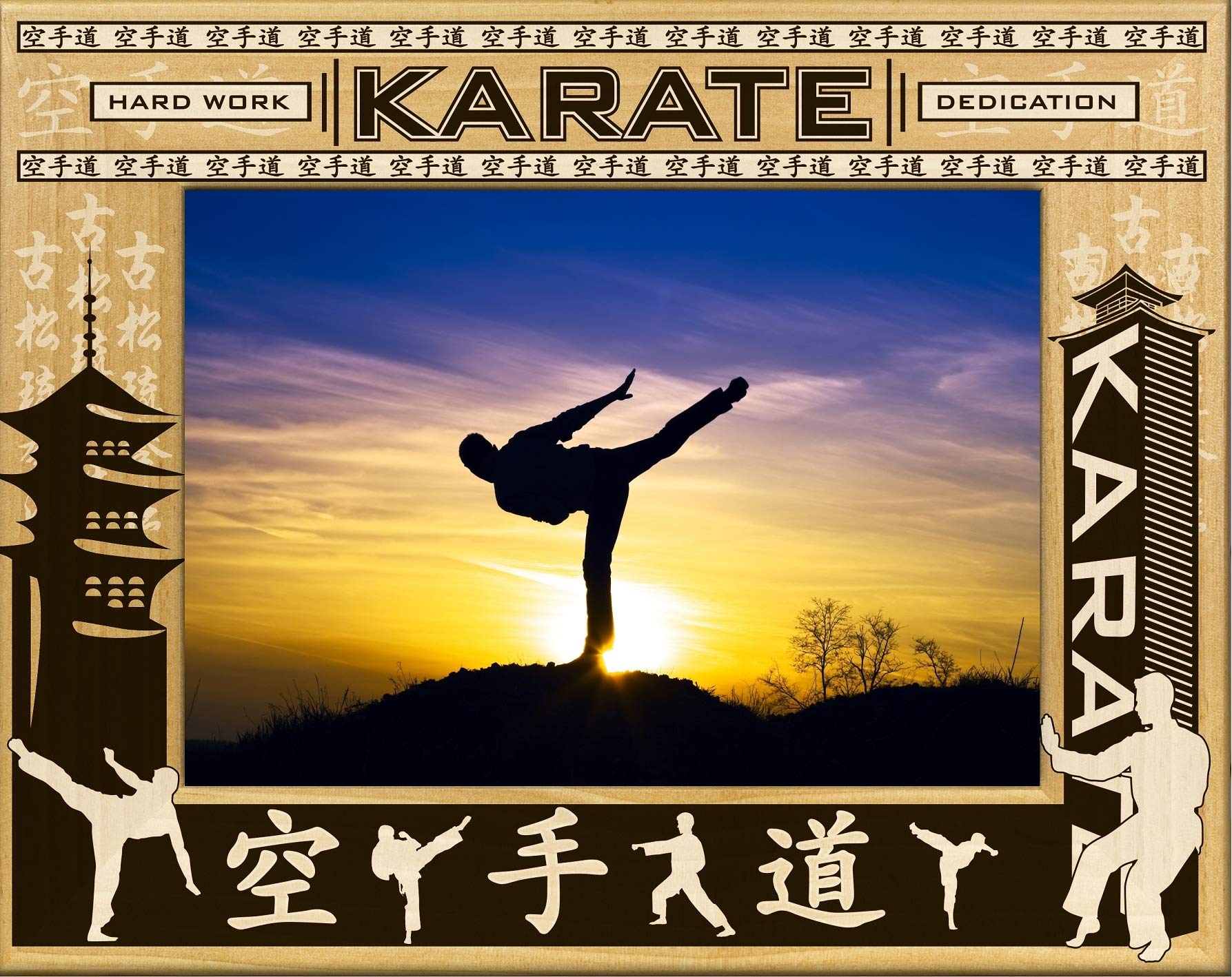 Karate Laser Engraved Wood Picture Frame 5x7 - Martial Arts Photo Display for Dojo, Home Decor & Gift for Karate Enthusiasts
