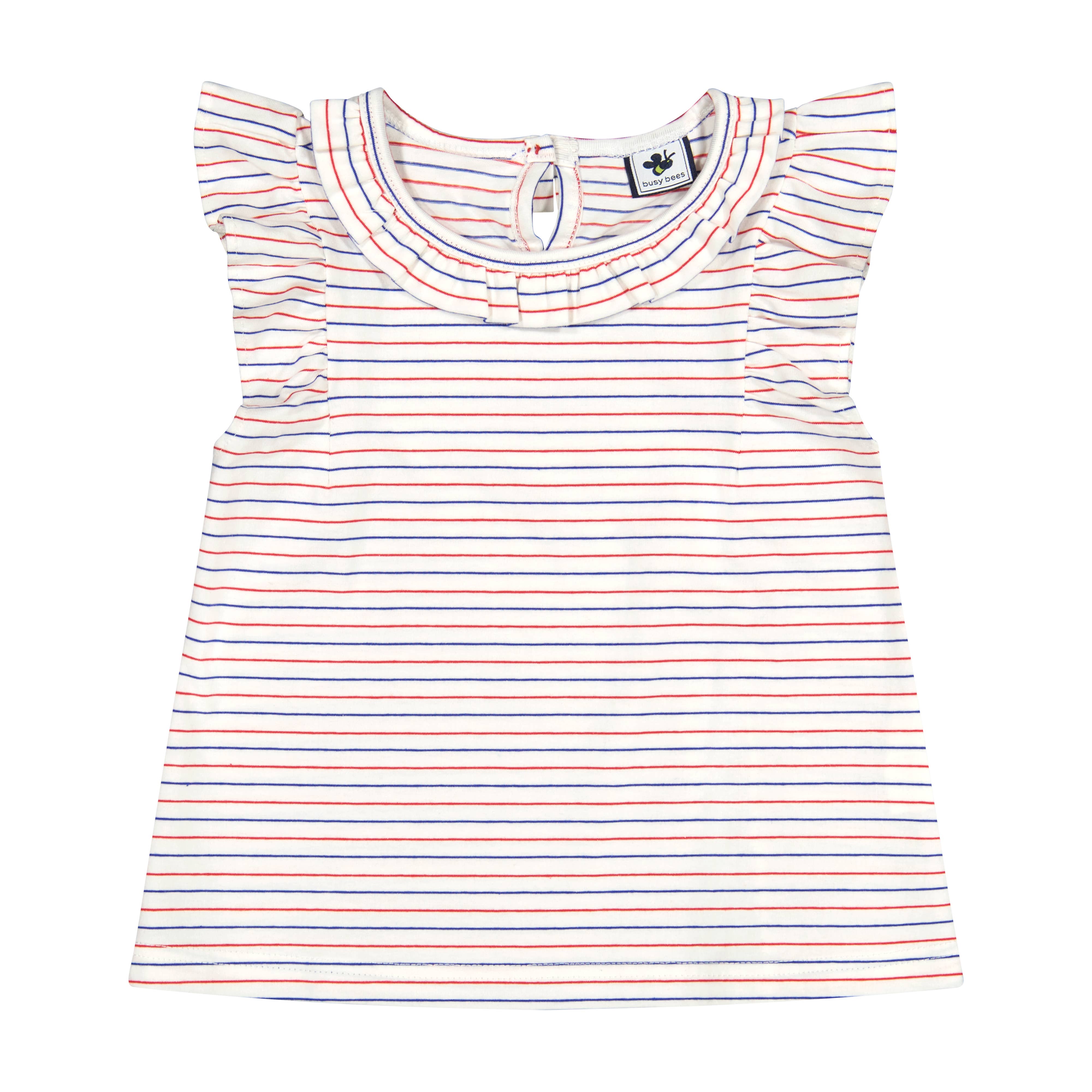 Colette Women's Flutter Sleeve Blouse - Red White & Blue Striped Summer Tops for Casual Wear, Beach Outfits & Date Nights