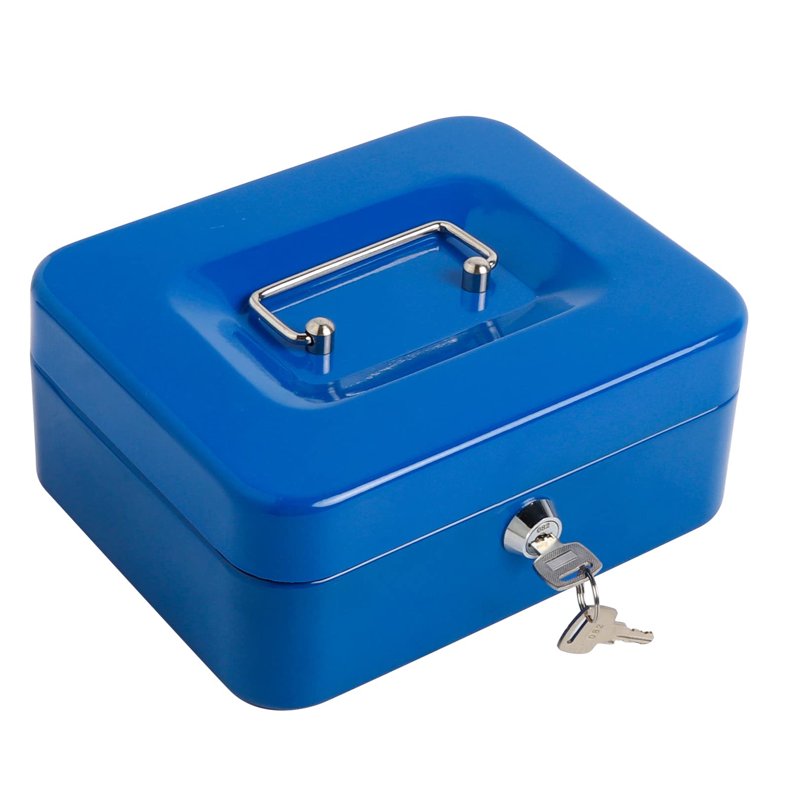 Small Blue Cash Box with Money Tray & Key Lock - 7.87x6.30x3.54 Inch Money Organizer for Cash, Coins & Bills - Perfect for Small Businesses, Home Safes, Garage Sales & Cash Register Drawers