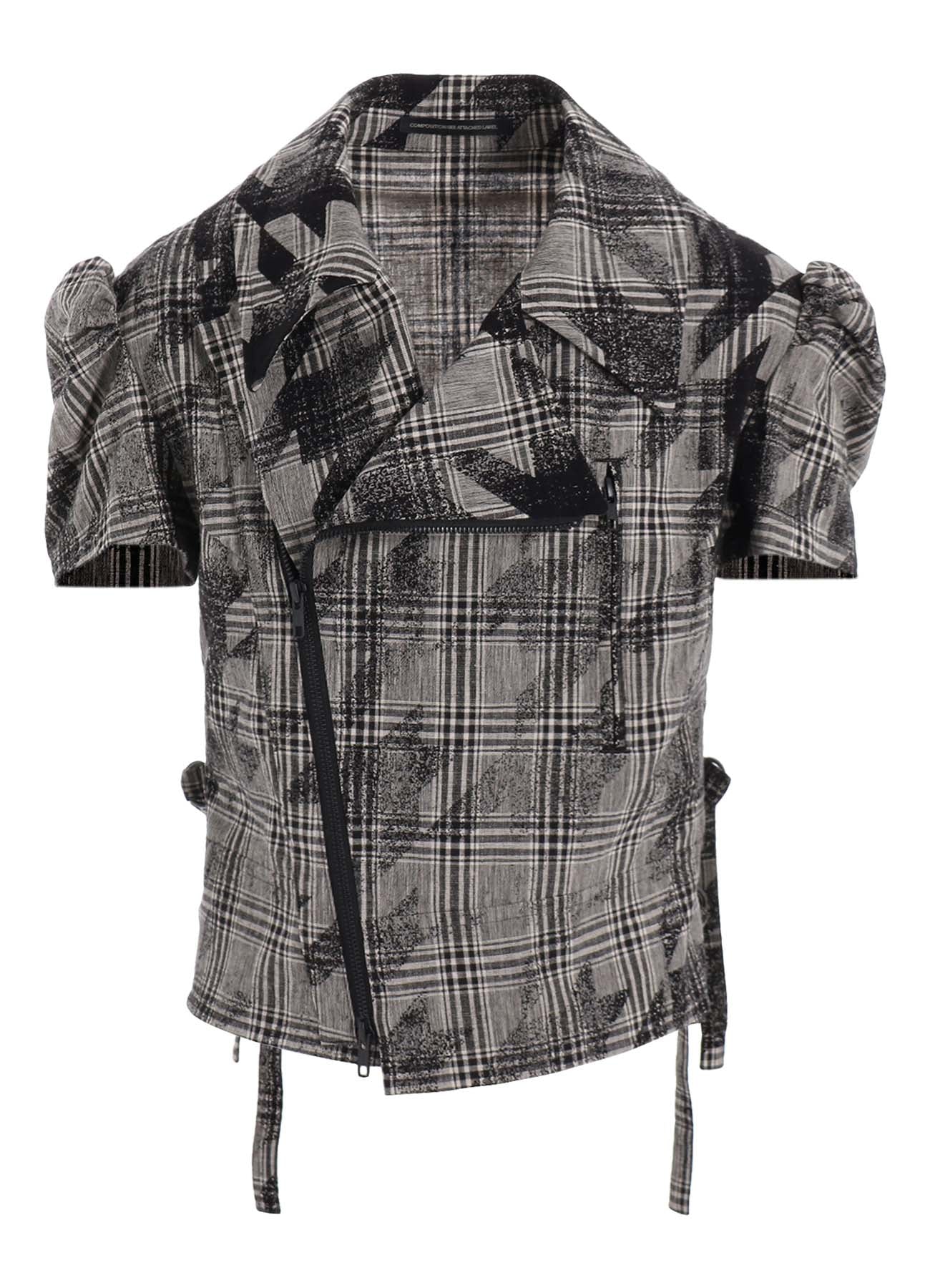 Stylish Cotton Linen Plaid Houndstooth Short Sleeve Moto Jacket for Women - Perfect for Casual Outings, Spring Fashion, and Motorcycle Rides