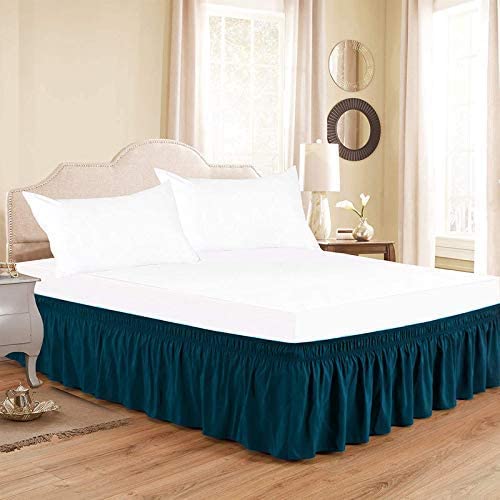 Premium Wrap Around Elastic Bed Skirt - 800 Thread Count Cotton Dust Ruffle with 3-Sided Fabric for King Size Beds (15
