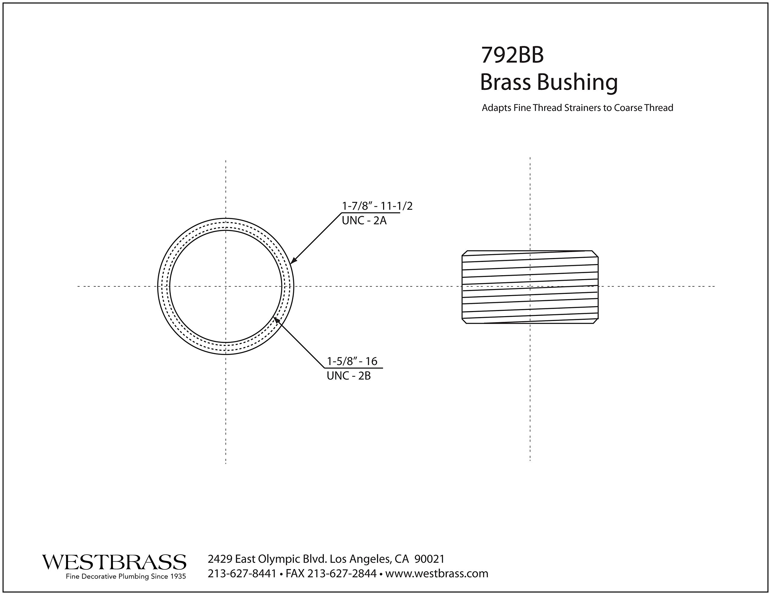 Westbrass 1 Inch Tall Brass Adapter Bushing 792BB - Heavy Duty Plumbing Fitting for Faucet, Sink, and Shower Installations