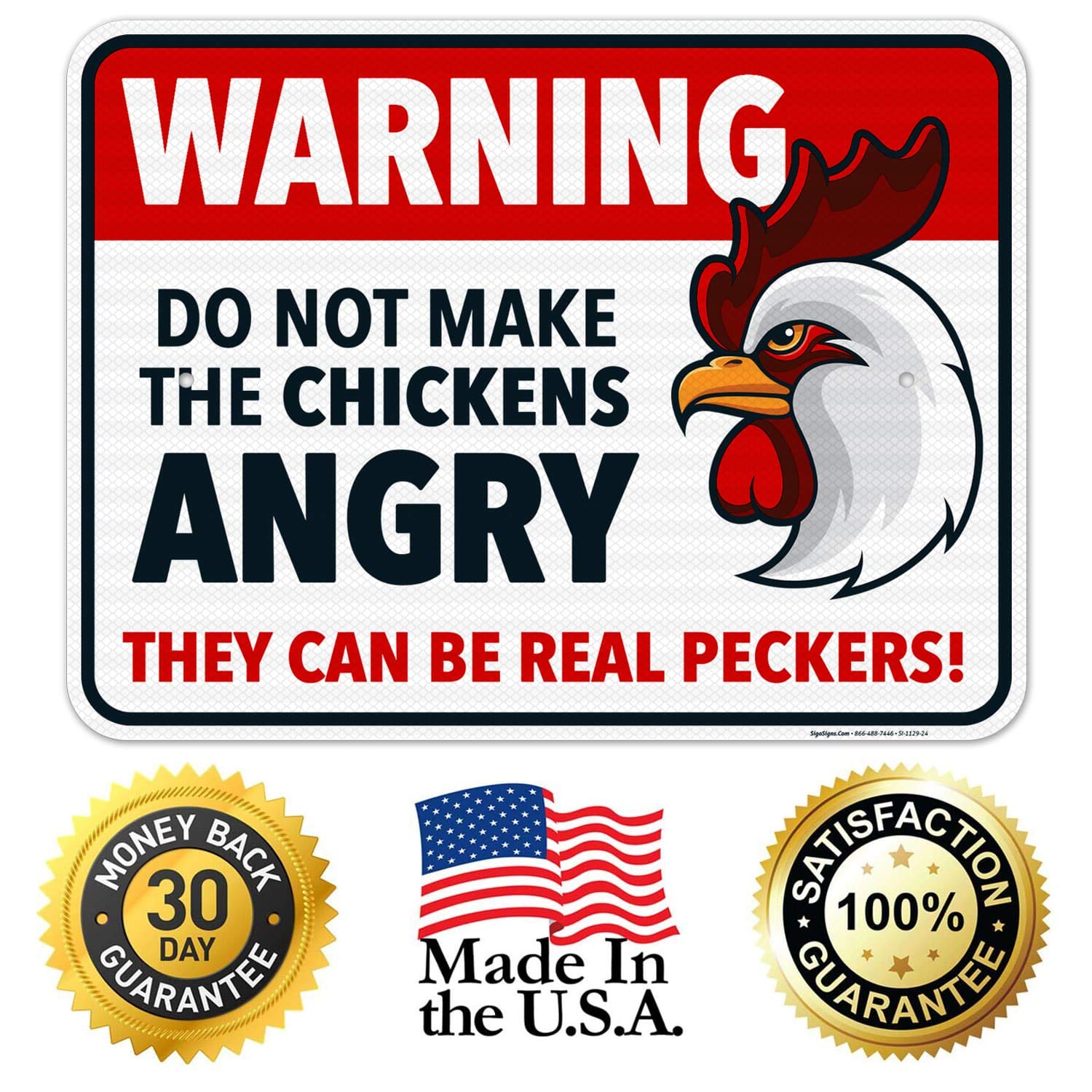 Funny Chicken Coop Sign - Warning Do Not Make The Chickens Angry - 18x24 Inches Reflective Aluminum Sign - 3M EGP .080 Fade Resistant - Indoor/Outdoor Use - Easy Mounting - Made in USA - Perfect for Farmhouse Decor, Backyard Chicken Coops & Poultry Enthusiasts