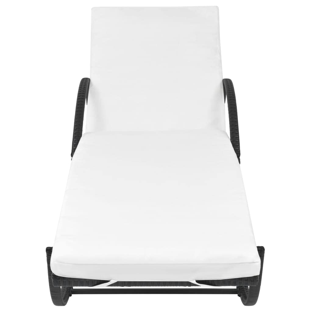 CHARMMA Black Poly Rattan Sun Lounger with Cushion & Side Table - 37.3 lbs - Outdoor Patio Furniture for Poolside, Garden, and Beach Relaxation