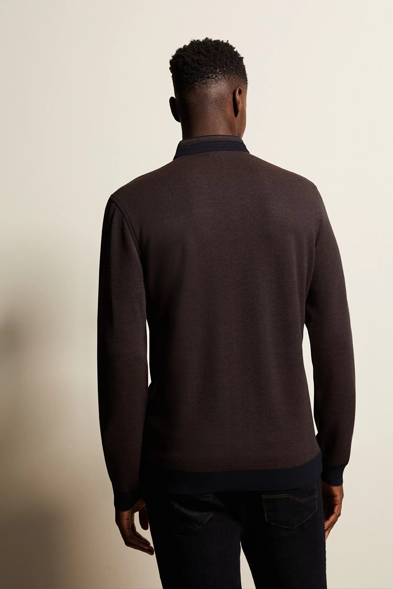 Bugatti Men's Rib Collar Long Sleeve Sweater - Dark Brown Casual Pullover for Fall & Winter | Perfect for Office, Date Night & Weekend Outings