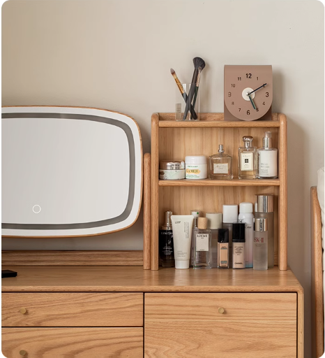 Solid Oak & Ash Wood Dressing Table with LED Lighted Makeup Mirror - Perfect for Bedroom Vanity, Makeup Application & Home Decor