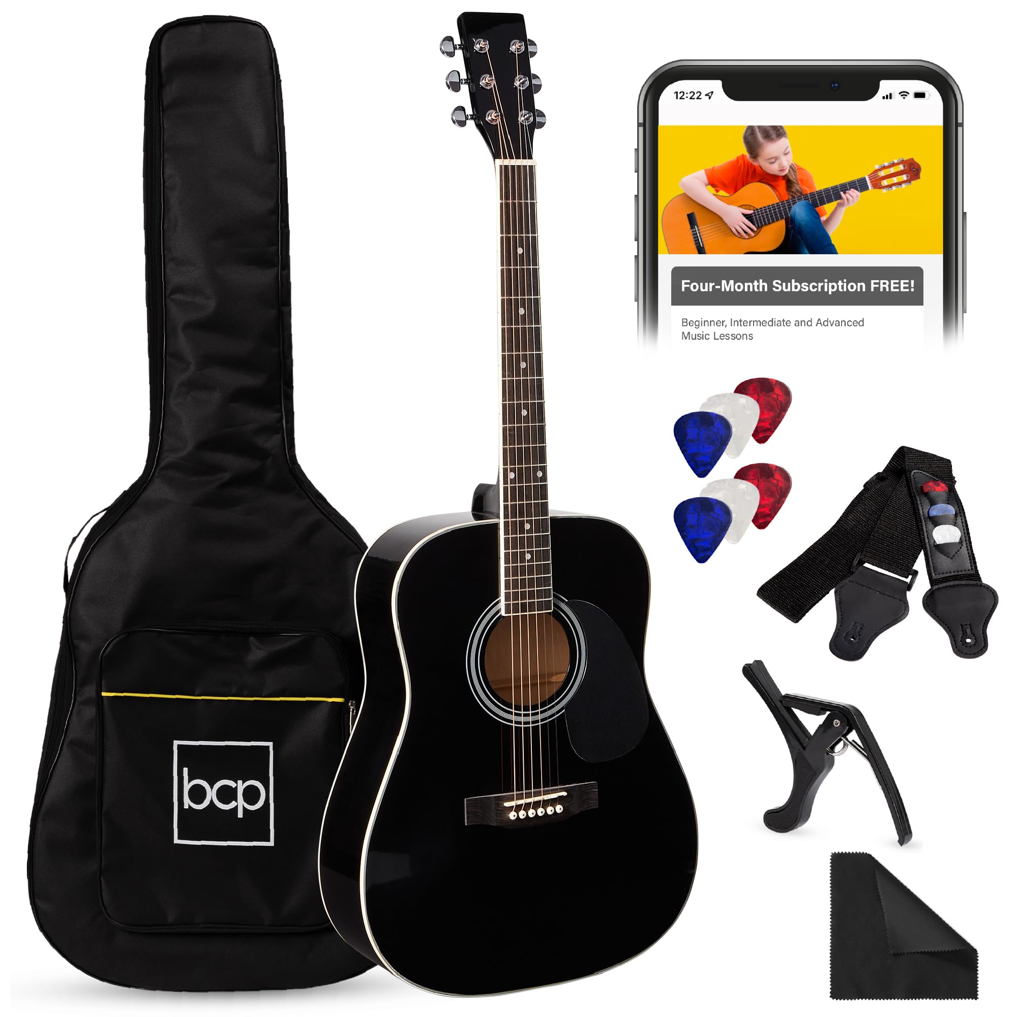 Best Choice Products 41-inch Full Size Beginner Acoustic Guitar Starter Set with Gig Bag, Strap, Capo, Strings & Picks - Black | Perfect for Beginners, Music Lessons, Campfire Singalongs & Home Practice