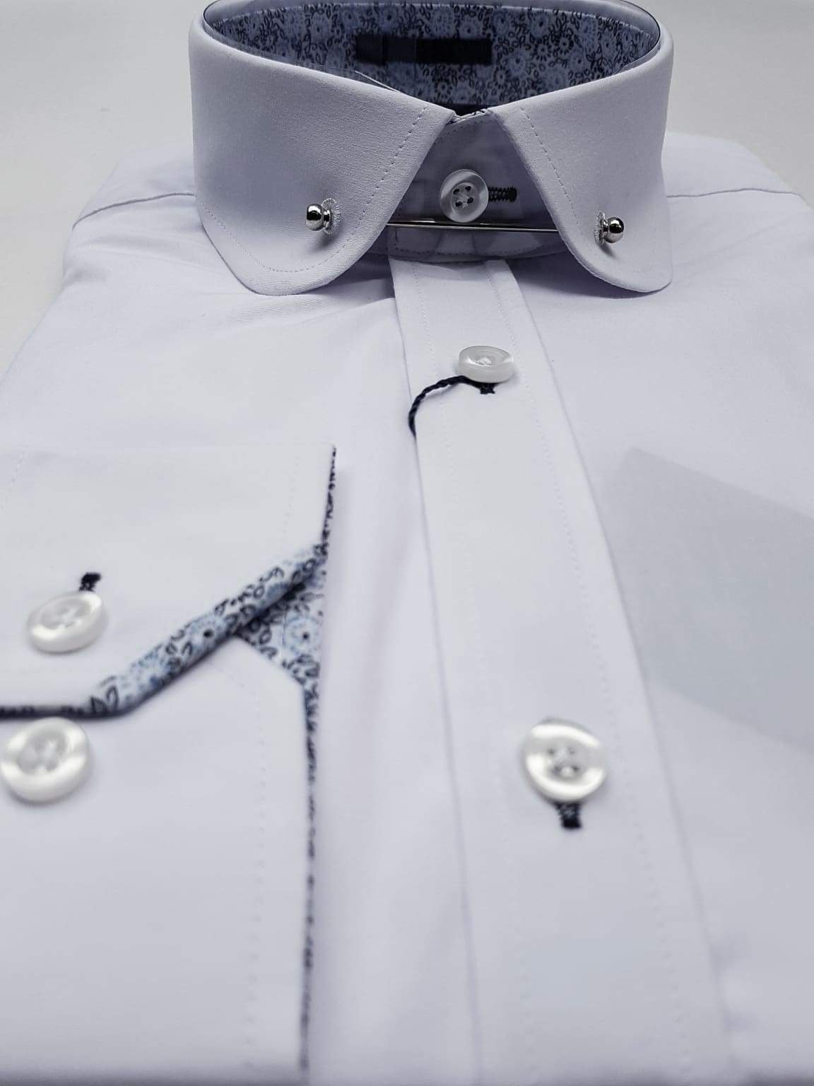 Marc Darcy Benson White Penny Collar Shirt with Collar Bar - Classic Formal Dress Shirt for Business, Wedding & Special Occasions