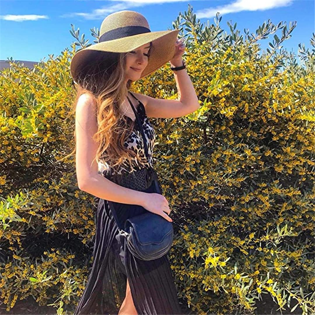 Women's Large Brim Straw Beach Hat - Foldable & Rollable Floppy Sun Hat for Summer Vacation, Pool Party, and Outdoor Activities
