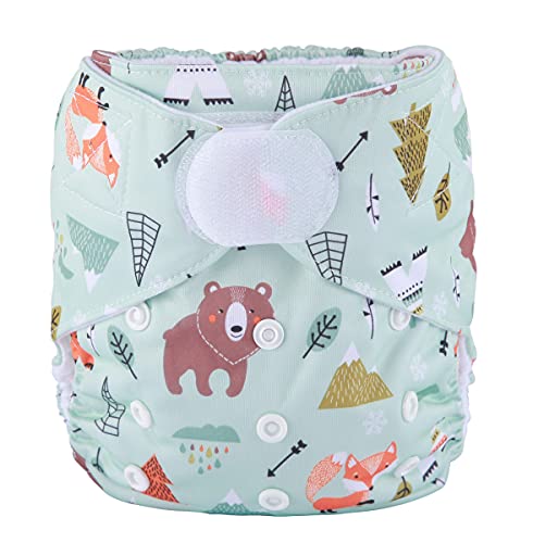 Organic Baby Pocket Cloth Diaper with Hook & Loop Fastener - Soft Reusable Washable Nappy (Bear Teepee Design) for Newborns & Toddlers - Perfect for Daycare, Travel & Eco-Friendly Parenting