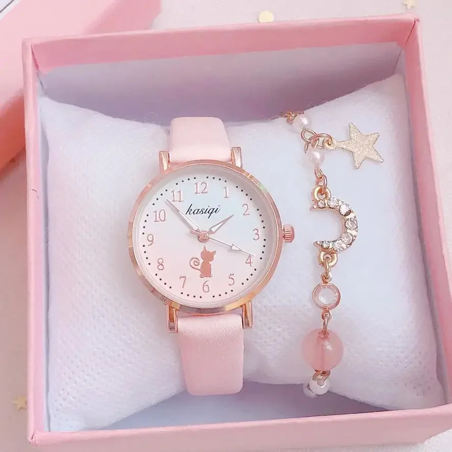 Cute Cat Dial Watch for Girls - Stylish & Fun Accessory for School, Parties & Everyday Wear