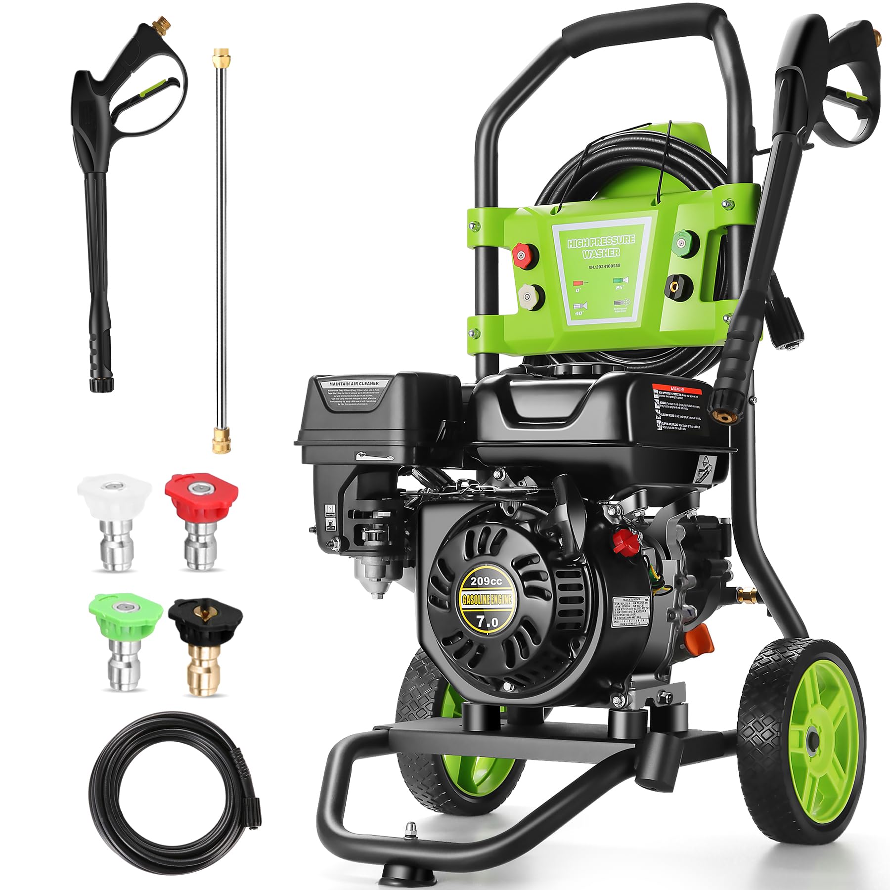 4200PSI Gas Pressure Washer 2.4GPM Commercial Grade with 209CC Engine - 25ft Hose & 4 Nozzles Included - EPA/CARB/ETL Certified - Perfect for Patio, Garden, Yard, Driveway, and Vehicle Cleaning