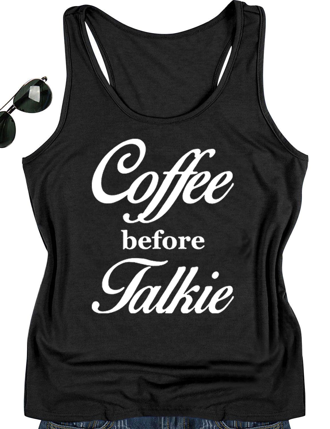 Tsun Women's Coffee-Inspired Letter Print Sleeveless Tank Top - Round Neck Casual Summer Tops for Coffee Dates, Beach Outings & Everyday Wear
