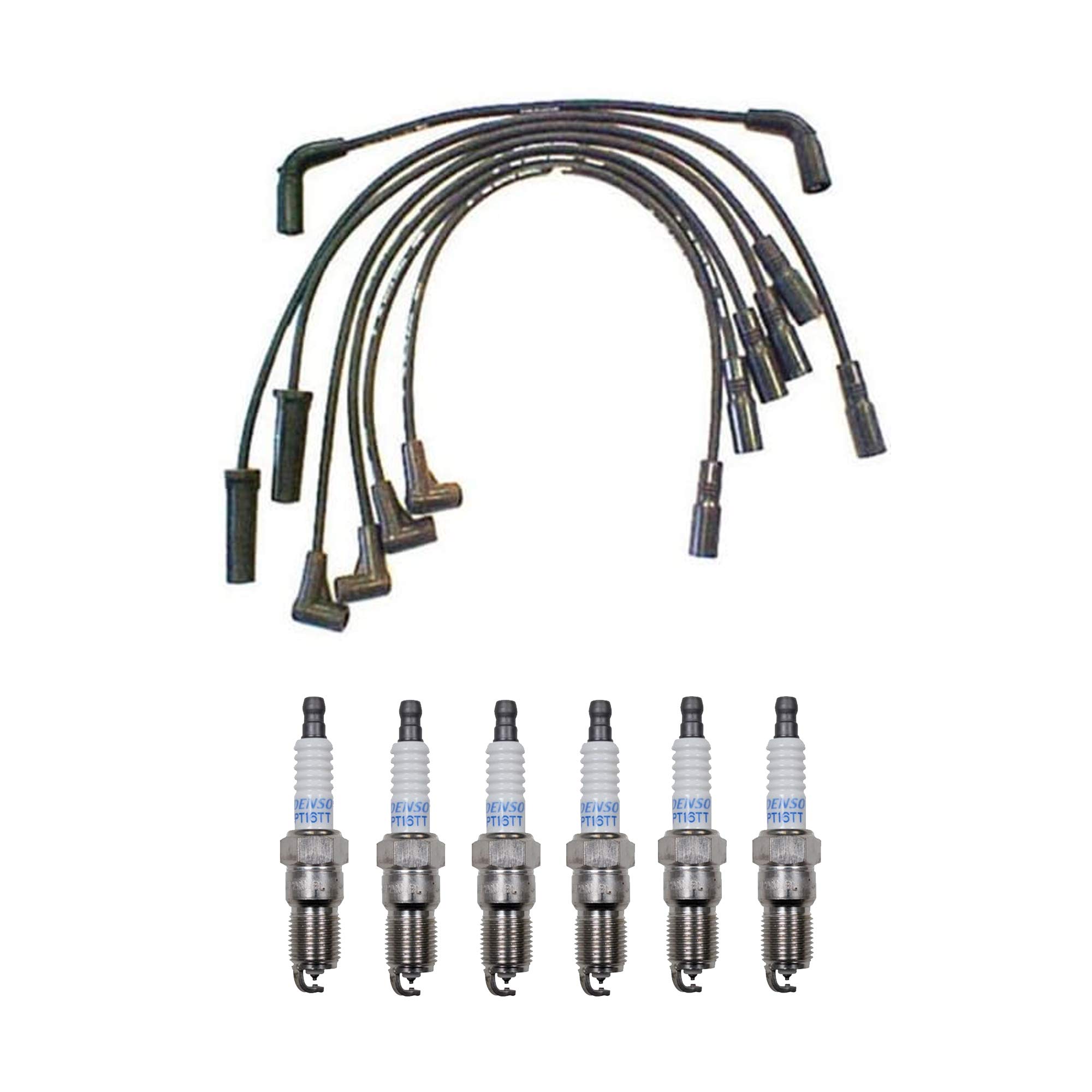 Denso 7mm Wire Set & 6 Platinum TT Spark Plugs 0.04 Gap Kit for Chevy GMC 4.3L V6 Naturally Aspirated Engine - Perfect for Tune-Ups & Performance Upgrades