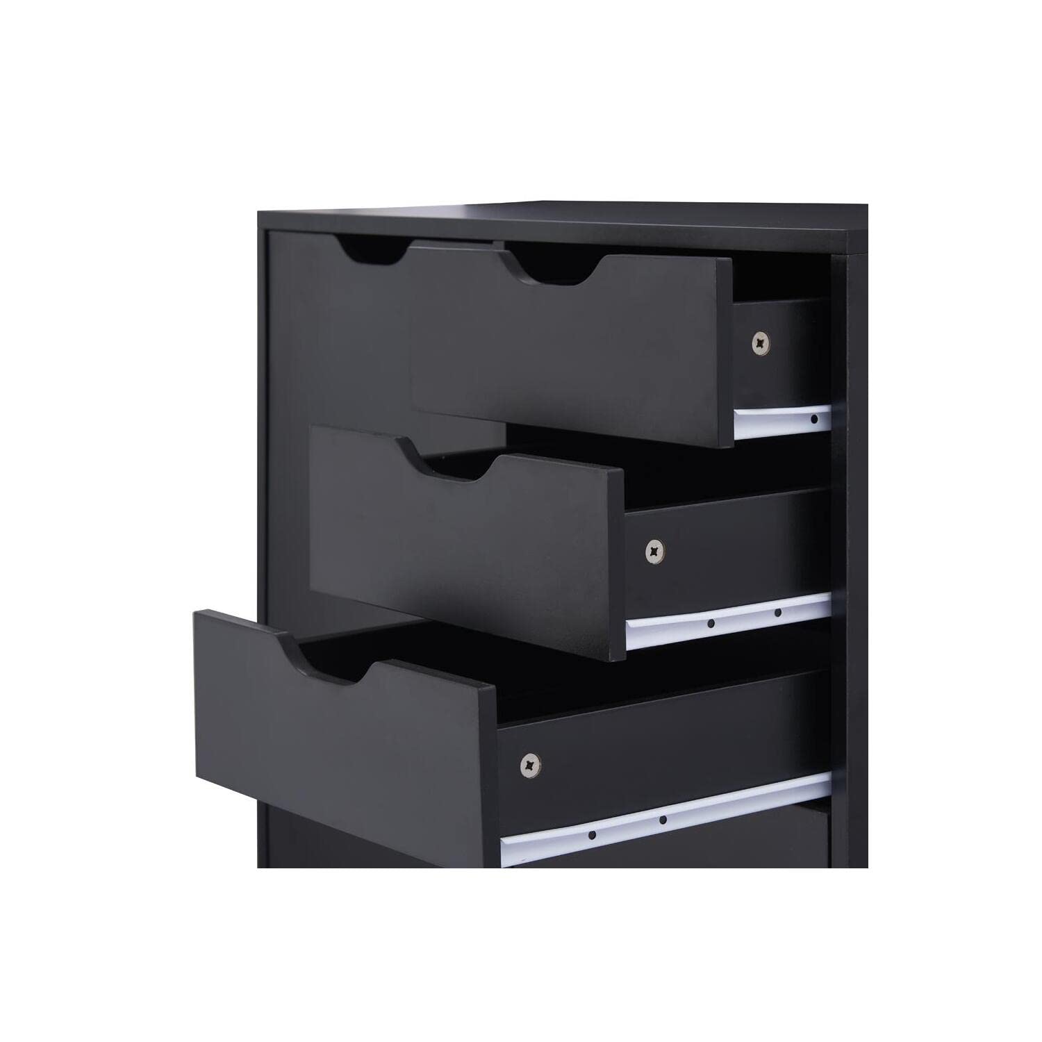 Naomi Home 5-Drawer Dresser with Wheels - Tall Bedroom Storage Cabinet for Clothes, Makeup & Accessories - 180 lbs Capacity - Black - Perfect for Bedroom, Closet Organization & Vanity Setup