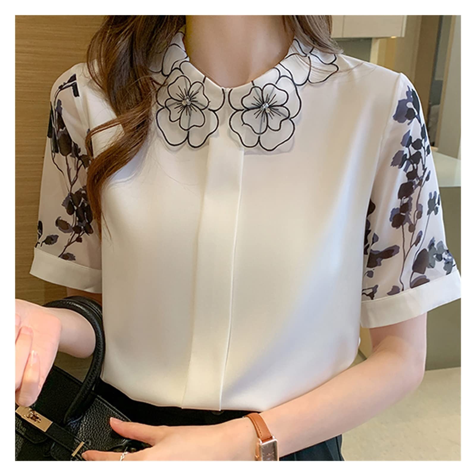 Women's Summer Short Sleeve Printed Blouse - Floral Casual Top (Size M) for Beach Outings, Vacation Wear & Everyday Fashion
