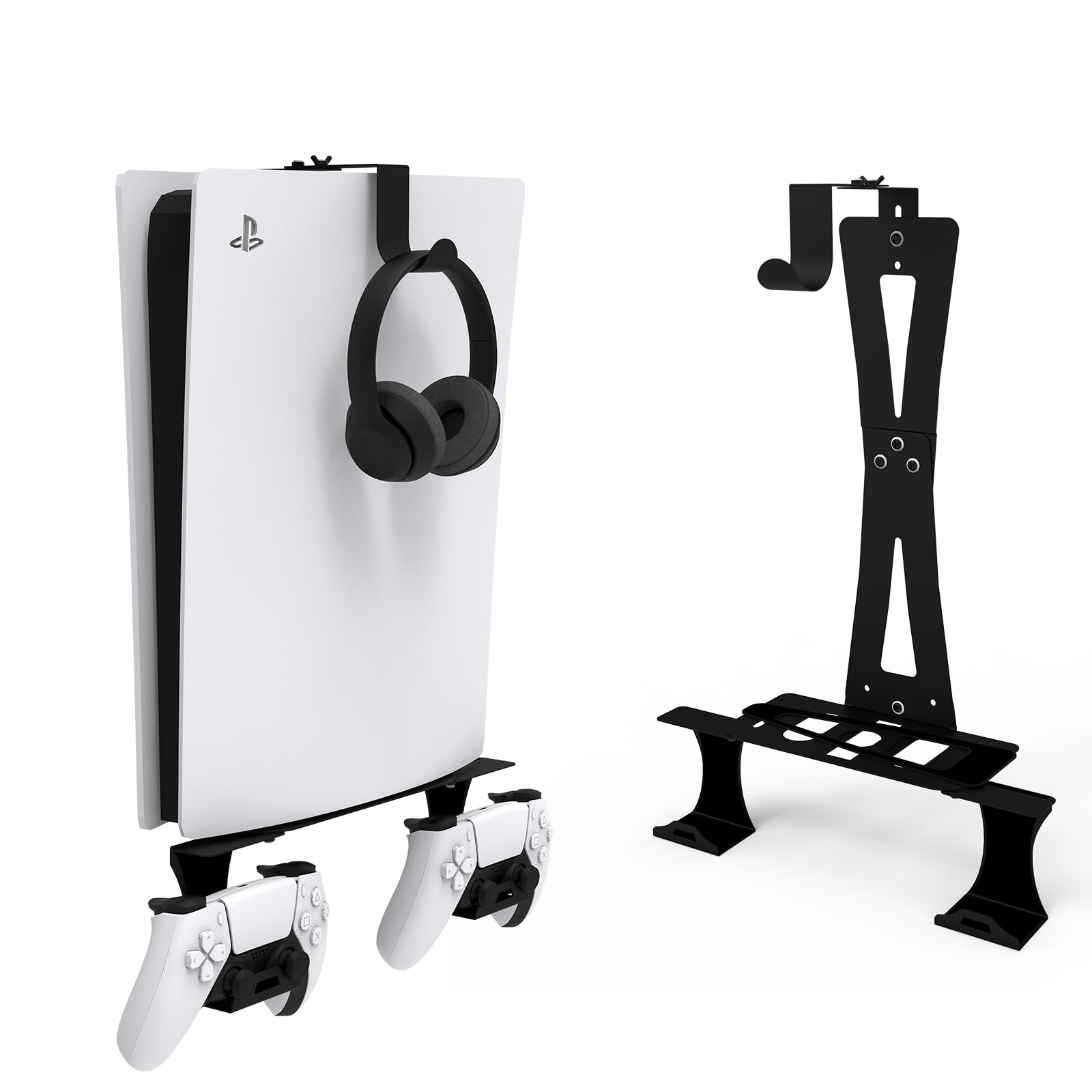 PS5 Wall Mount Bracket - Adjustable Length & Width for PS5, PS5 Pro & PS5 Slim Disc Edition | Secure Wall Shelf with Dual Controller Holder | Perfect for Gaming Room & Bedroom Setup