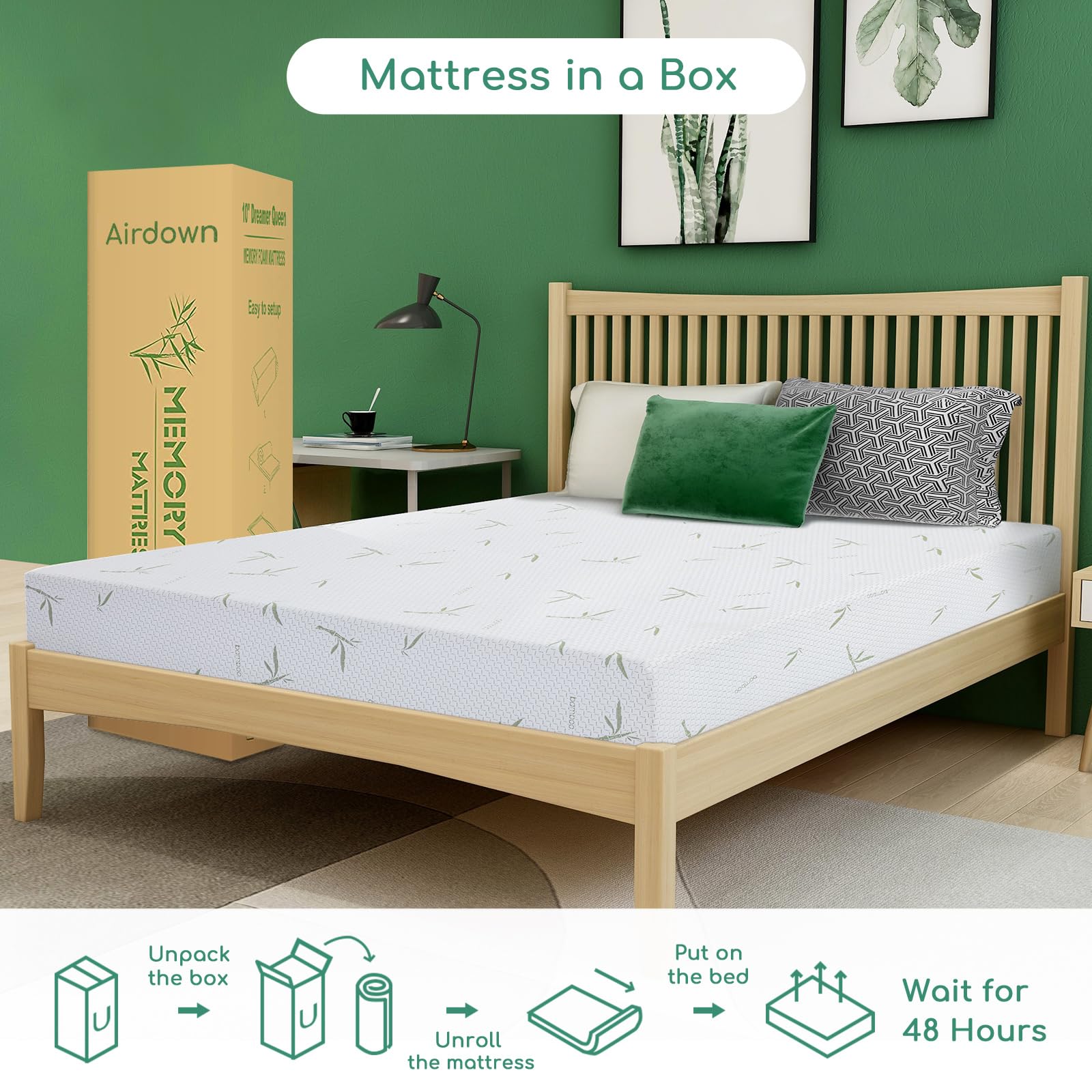 10 Inch Twin XL Memory Foam Mattress in a Box - CertiPUR-US Certified, Medium Firm Green Tea Gel for Pressure Relief, Breathable Bamboo Cover, Made in USA - Perfect for Guest Rooms, Dorms & Small Apartments (White)