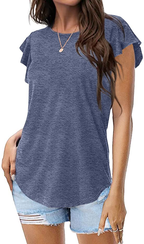 Women's Ruffle Short Sleeve Tunic Top - Round Neck Loose Fit Cute Basic Tee Shirt for Casual Wear, Summer Outfits & Everyday Style