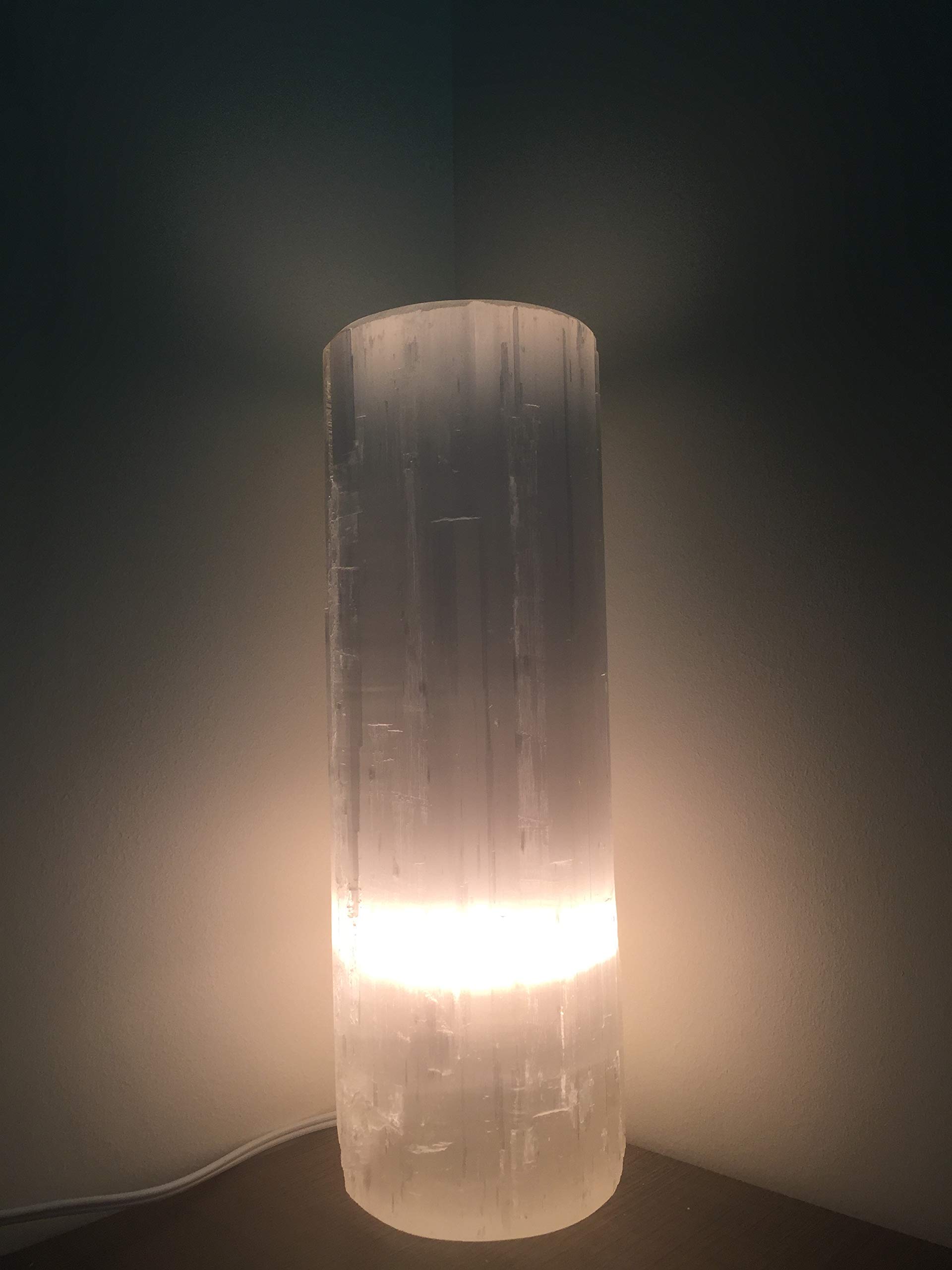Astral Selenite Flat Top Lamp - 12 to 14 Inches Healing Crystal Night Light with Dimmable LED Bulb & White Cord | Energy Cleansing, Meditation, Yoga Room Decor | Bedroom, Spa, Office Relaxation Lighting