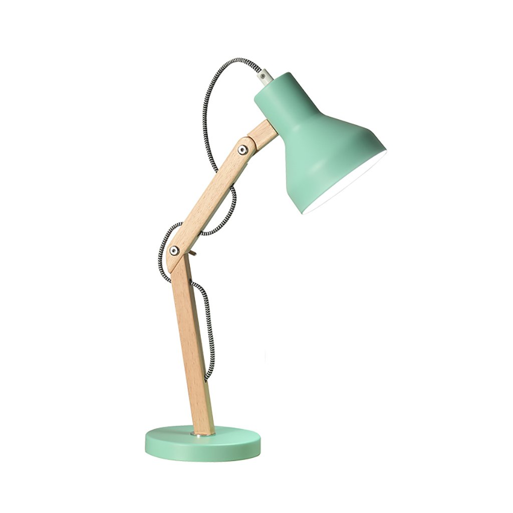 YONGJUN Industrial LED Desk Lamp - Modern Foldable Study & Office Light, Adjustable Wooden Work Lamp (Green) - Perfect for Reading, Writing & Home Office Tasks