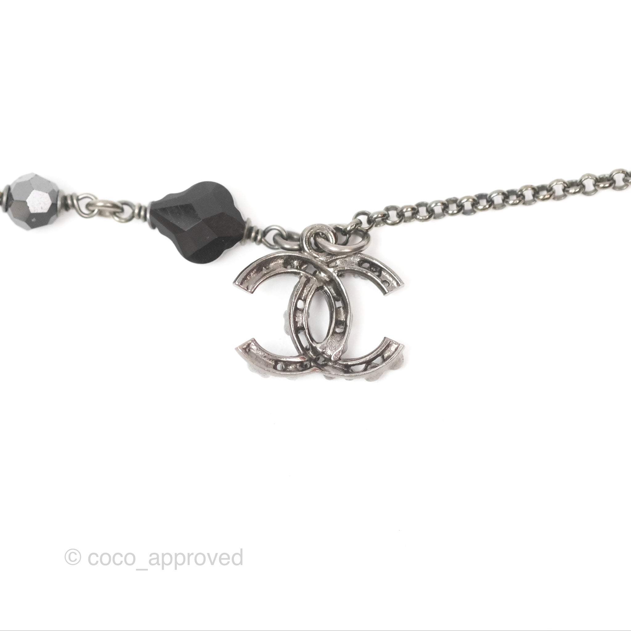 Chanel Black Resin CC Logo Necklace in Ruthenium Tone - Elegant 18S Fashion Jewelry for Women, Perfect for Parties, Date Nights & Special Occasions