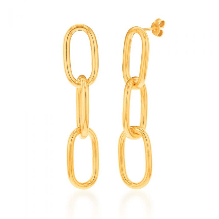 9ct Silver Filled Yellow Gold Diamond Cut Link Drop Earrings for Women - Elegant Dangle Earrings for Parties, Weddings & Special Occasions