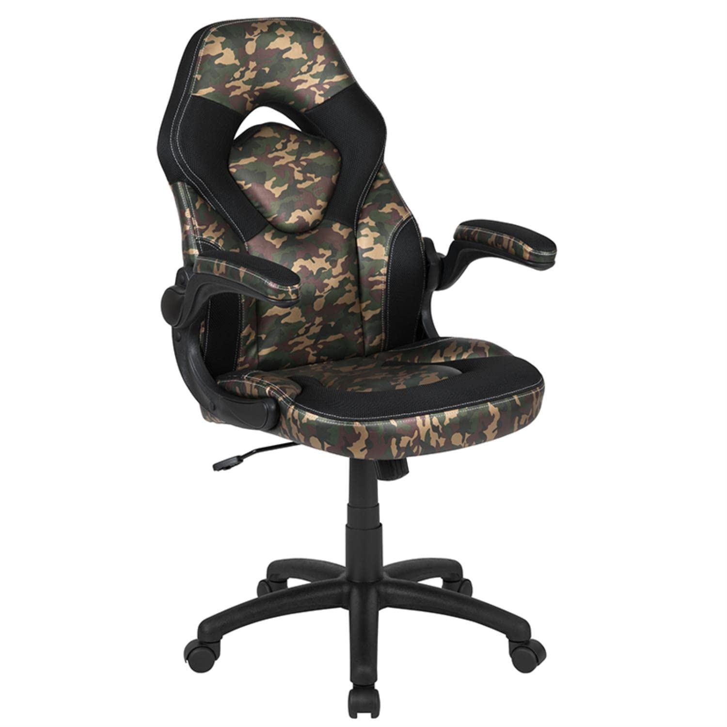 Flash Furniture Black Gaming Desk & Camouflage Racing Chair Set with Cup Holder, Headphone Hook, Monitor Stand - Perfect for PC Gaming Setup, Home Office, and Esports Tournaments