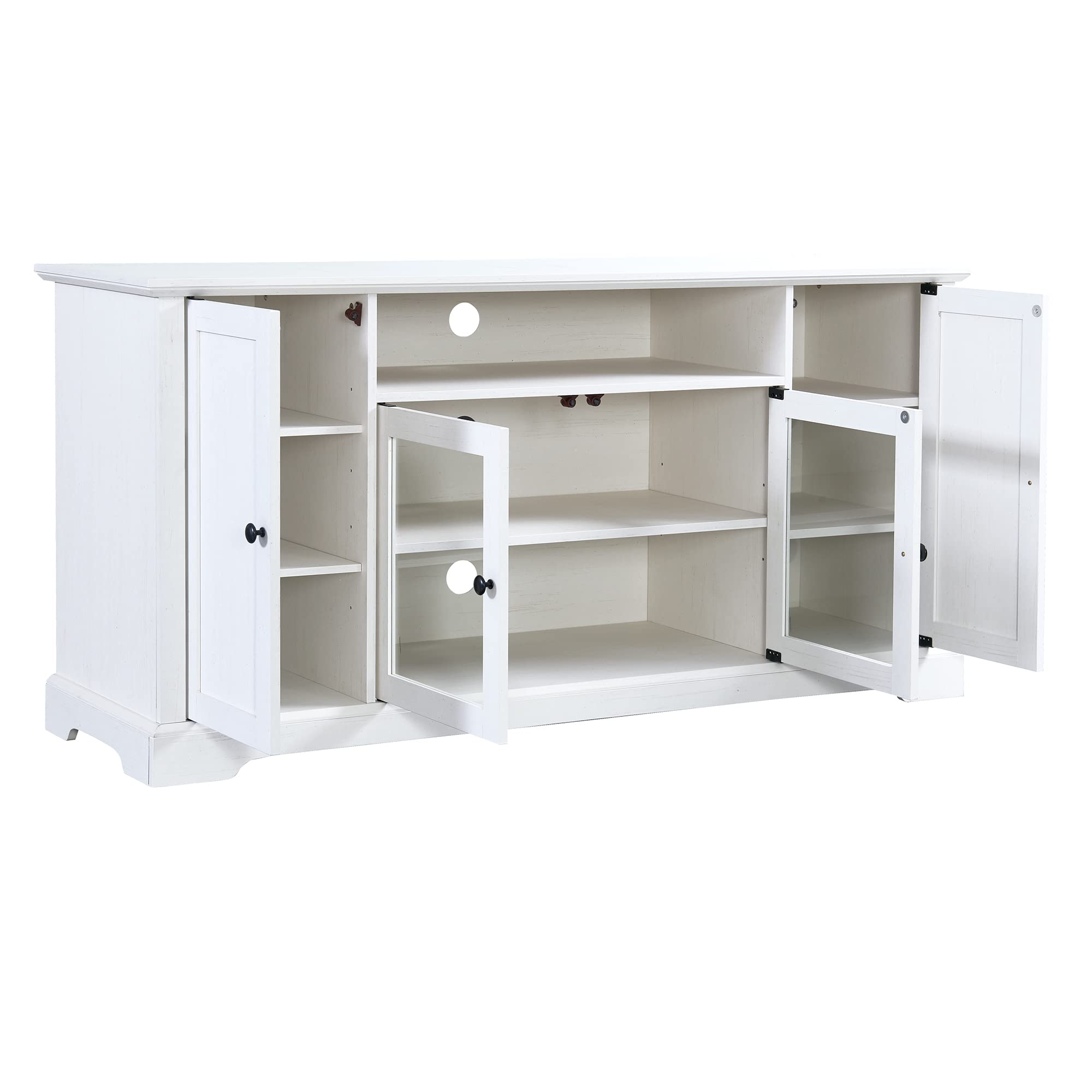 65 Inch TV Stand with 2 Tempered Glass Doors & Adjustable Shelves - Modern Wood Entertainment Center with Storage Cabinet for Living Room, Bedroom - Perfect for TV, Gaming Consoles & Media Storage (White)