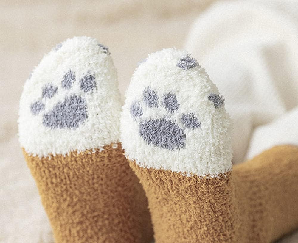 Cozy Cat Fuzzy Socks for Women - 5 Pairs Warm Winter Slippers for Gifts & Stocking Stuffers