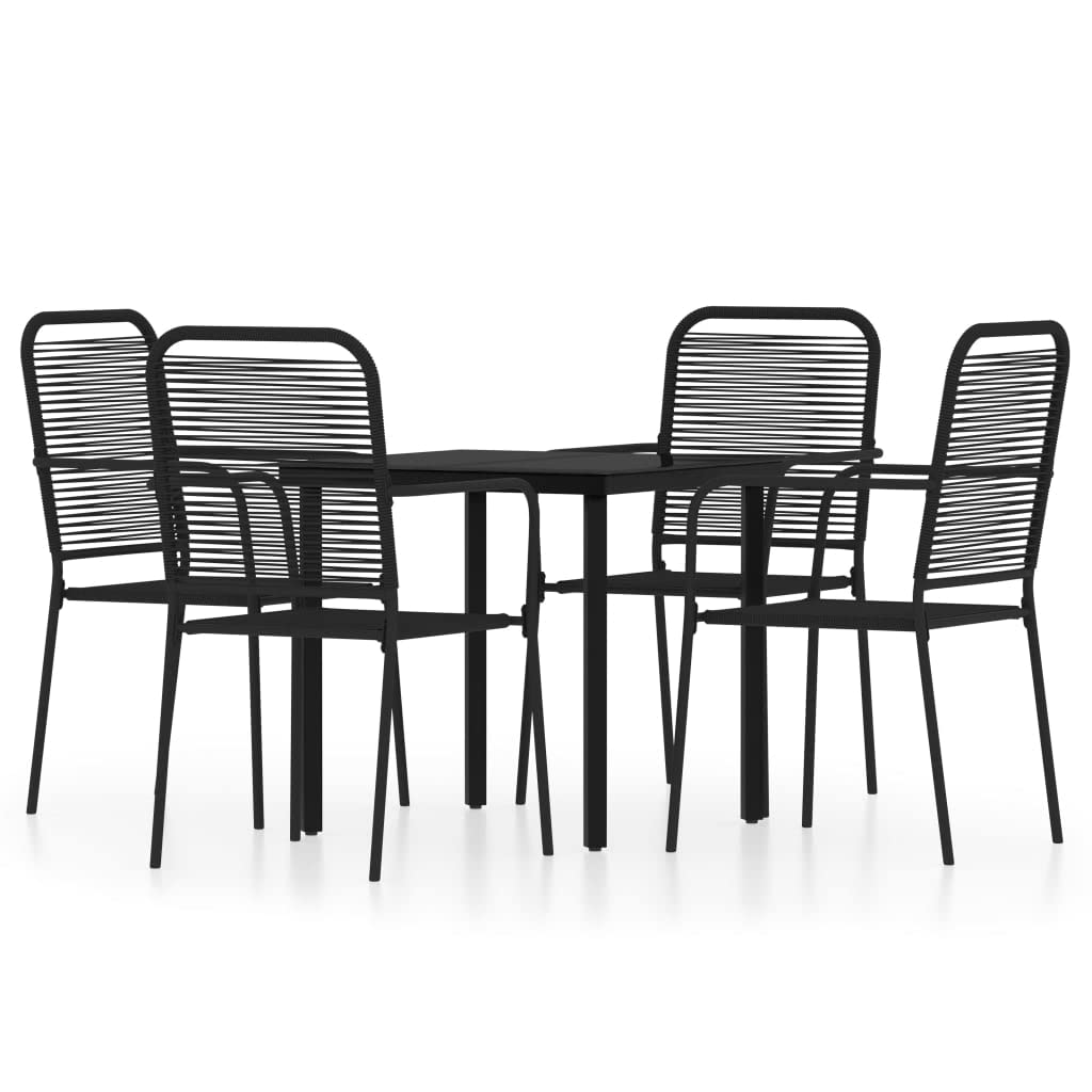 vidaXL 5-Piece Patio Dining Set - Black Cotton Rope Chairs with Powder-Coated Steel Frame & Square Tempered Glass Table - Outdoor Garden Furniture for Backyard, Poolside, or Balcony - Durable Indoor/Outdoor Use