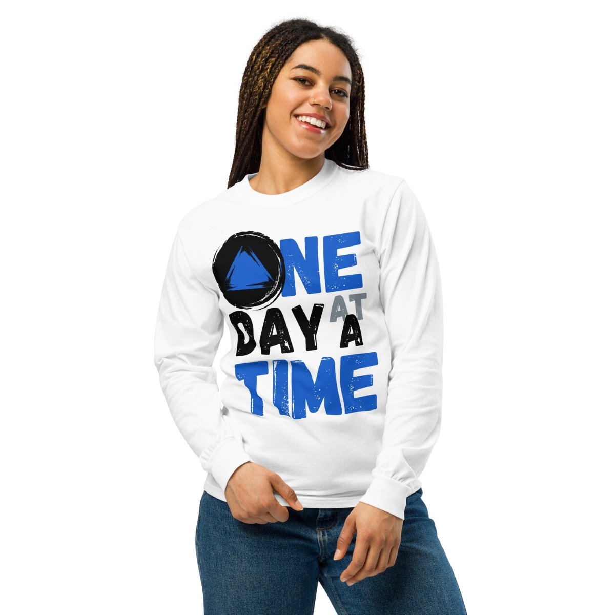 One Day at a Time Unisex Heavyweight Long Sleeve T-Shirt - Comfortable Cotton Crewneck Tee for Men & Women - Perfect for Casual Wear, Gym, and Everyday Outfits