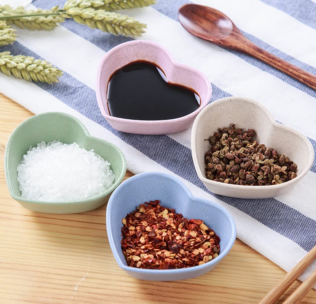 16-Piece Heart-Shaped Soy Sauce Dishes Set - Eco-Friendly Wheat Straw Sushi Dipping Bowls, Condiment Dishes for Appetizers, Candy, Salad Dressing - Perfect for Parties, Restaurants & Home Dining